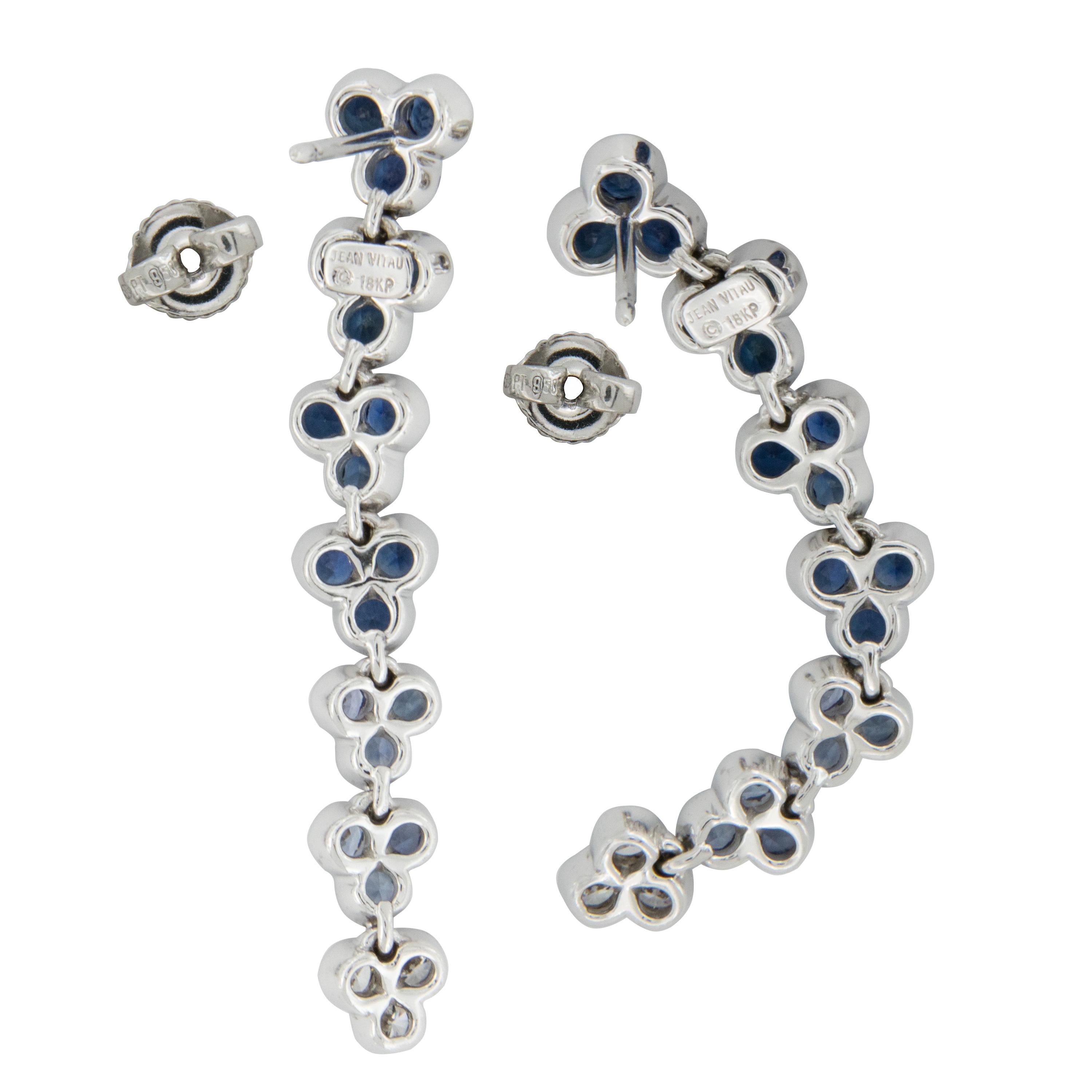 18 Karat White Gold, Blue Sapphire and Diamond Dangle Earrings by Jean Vitau In New Condition In Troy, MI