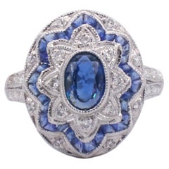 18 Karat White Gold Blue Sapphire & Diamond Dome Ring