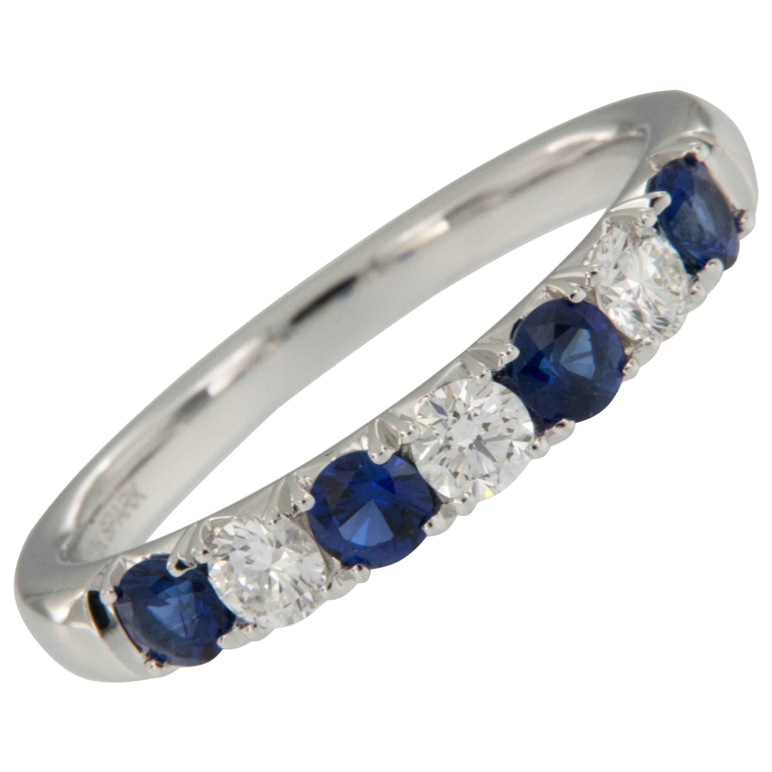 18 Karat White Gold Blue Sapphire & Diamond Stackable Ring by Spark Creations For Sale