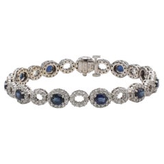 18 Karat White Gold Blue Sapphire & Diamond Tennis Line Bracelet