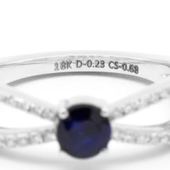 Natural Round Blue Sapphire and Diamond Crossover Ring in 18K White Gold