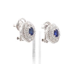18 Karat White Gold Blue Sapphire Royal Blue Diamond Earring