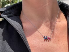 18 karat White Gold Blue Sapphire Ruby Diamond Flower Pendant Necklace