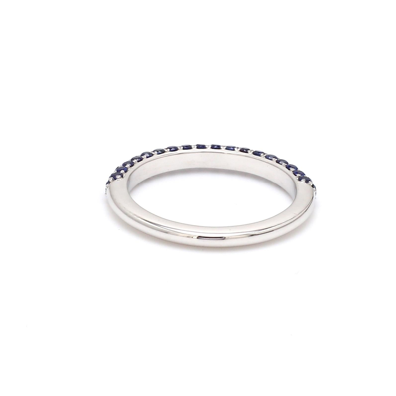 Contemporary 18 Karat White Gold Blue Sapphire Wedding Stack Ring Band For Sale