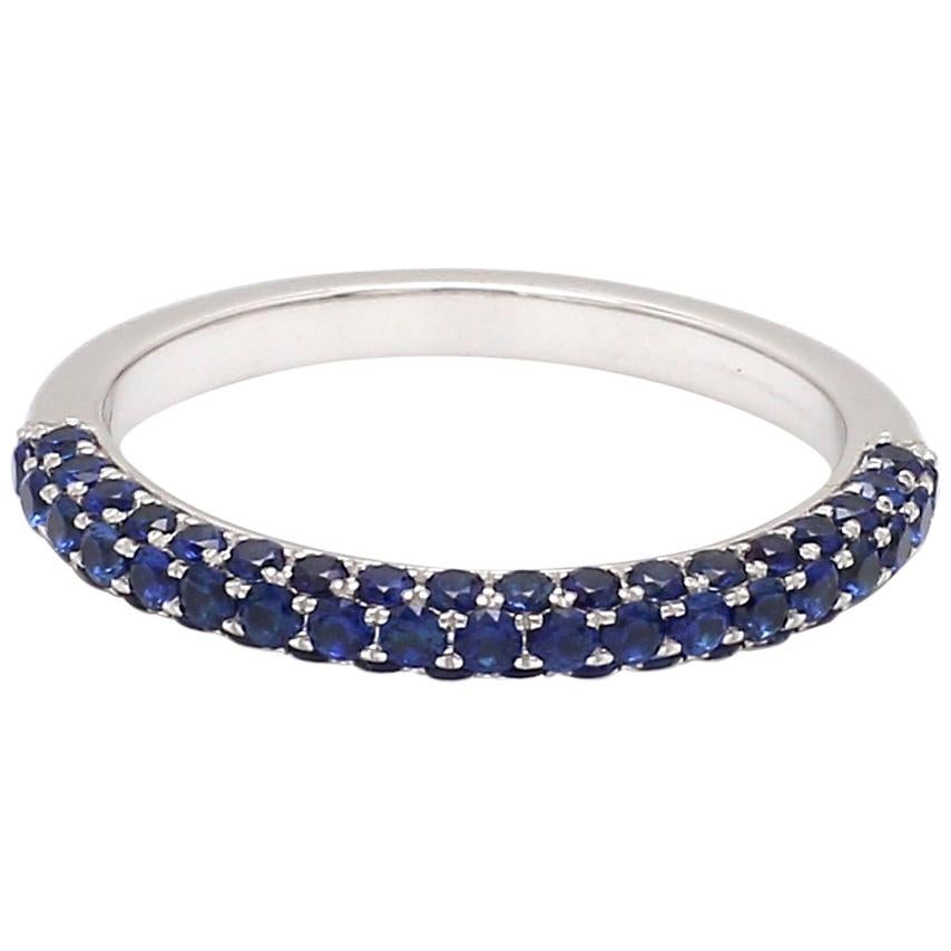 18 Karat White Gold Blue Sapphire Wedding Stack Ring Band For Sale