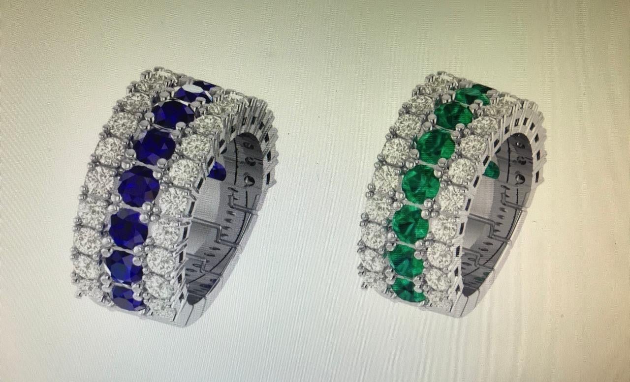 En vente :  Bague jonc en or blanc 18 carats avec saphir bleu et diamant blanc 4