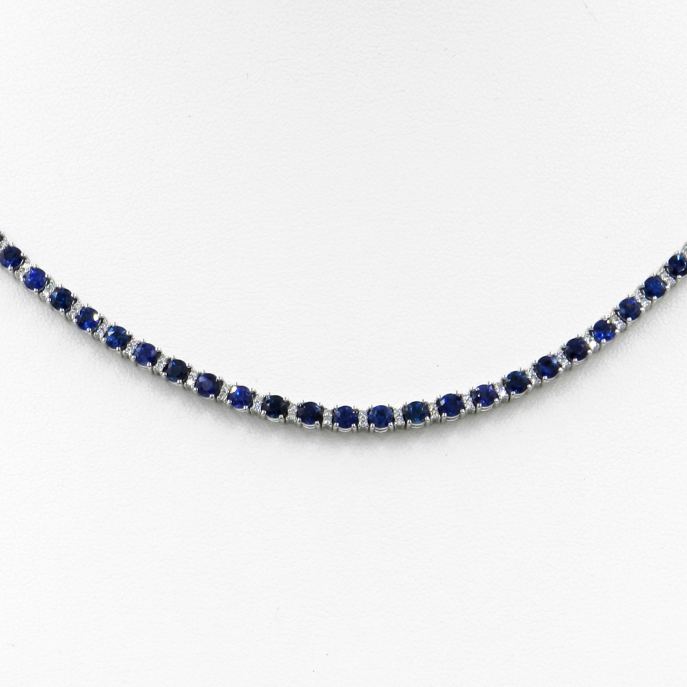 Round Cut 18 Karat White Gold Blue Sapphires and Diamonds Garavelli Necklace