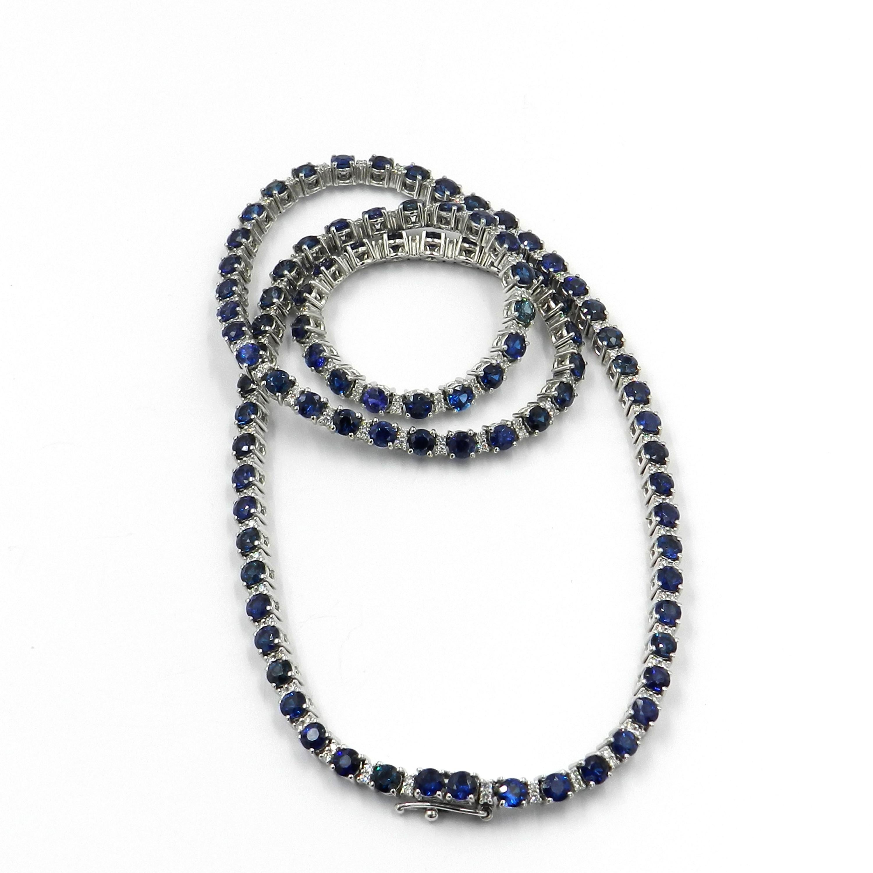 18 Karat White Gold Blue Sapphires and Diamonds Garavelli Necklace 1