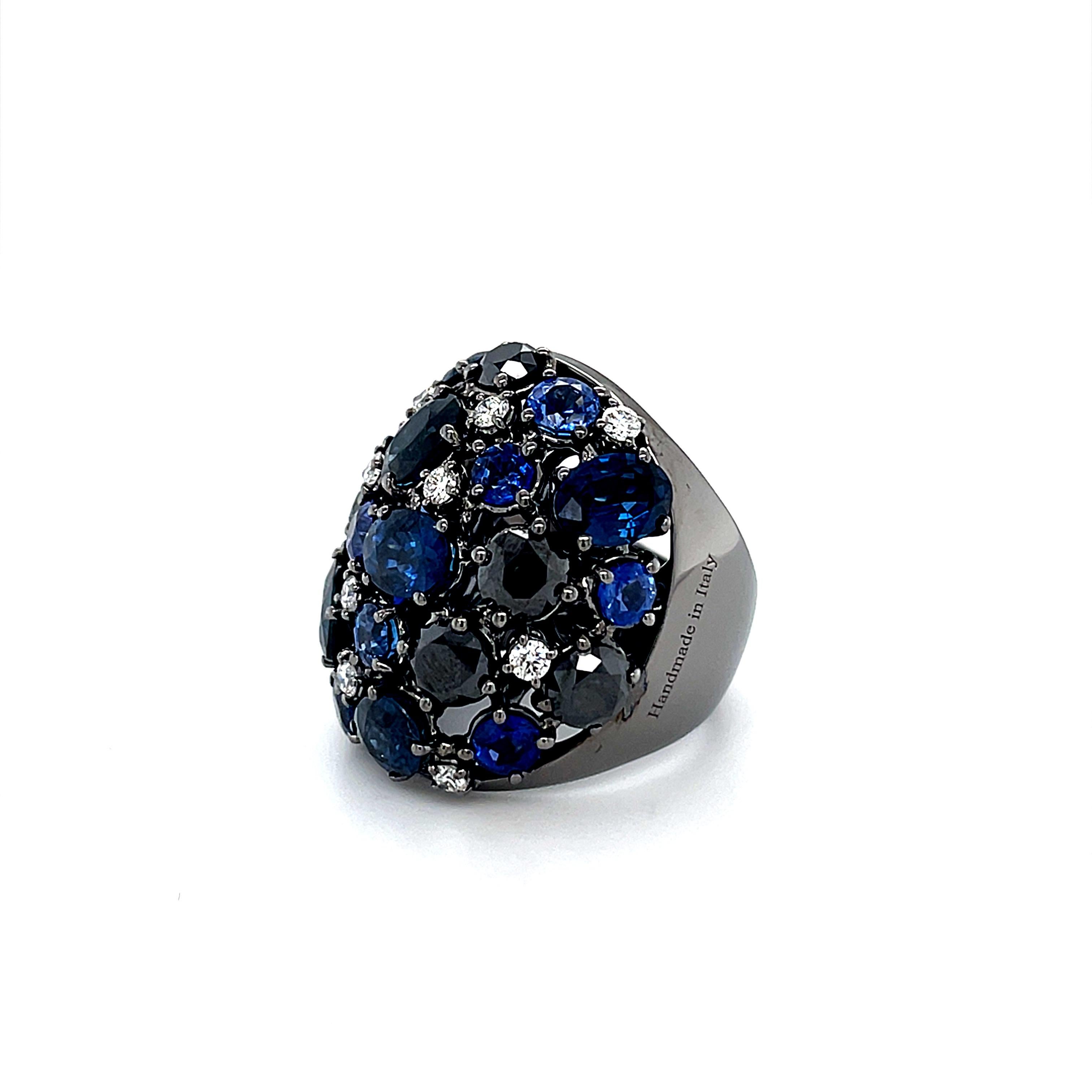 Contemporary Ocean Treasure Blue Sapphires Diamond Ring For Sale