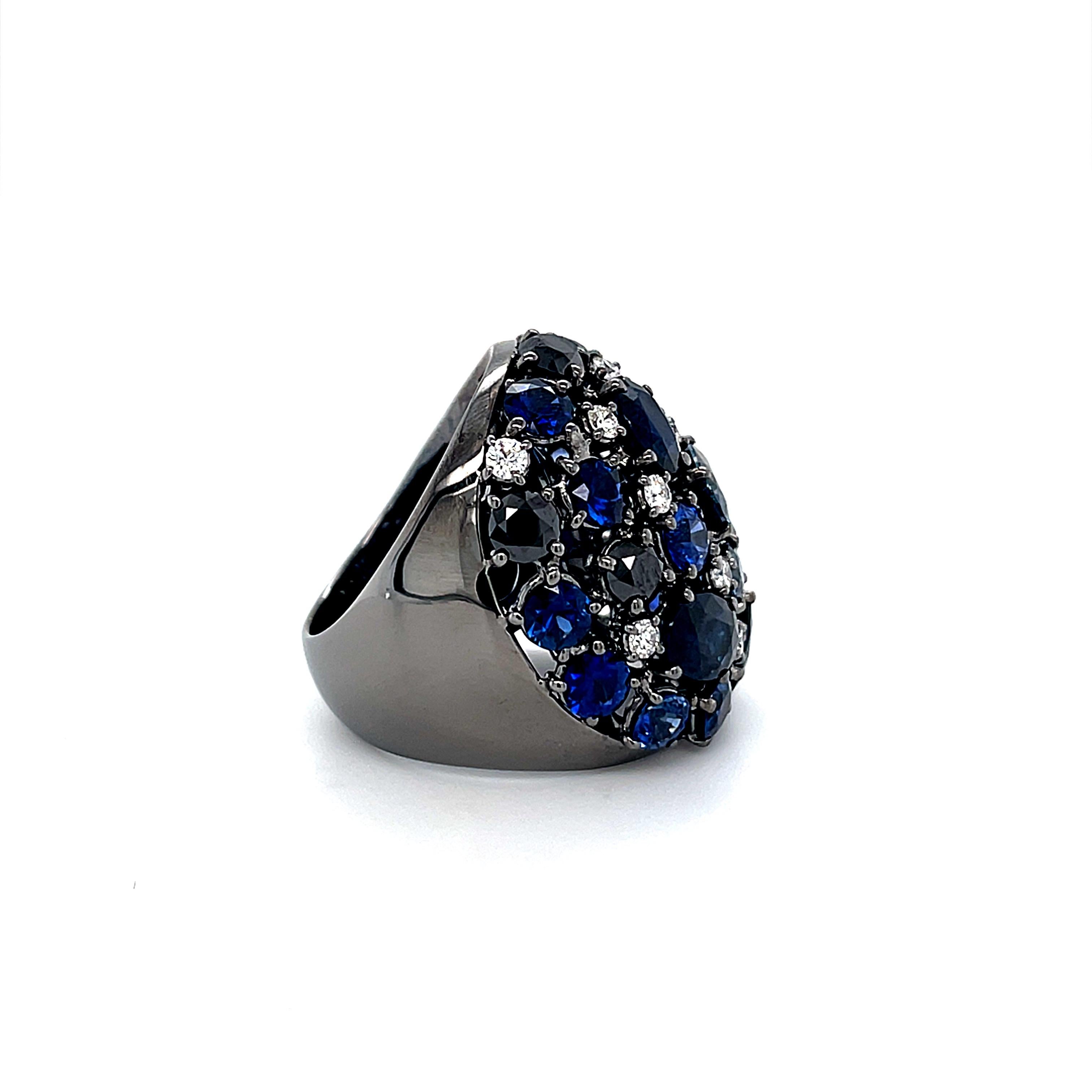 Round Cut Ocean Treasure Blue Sapphires Diamond Ring For Sale