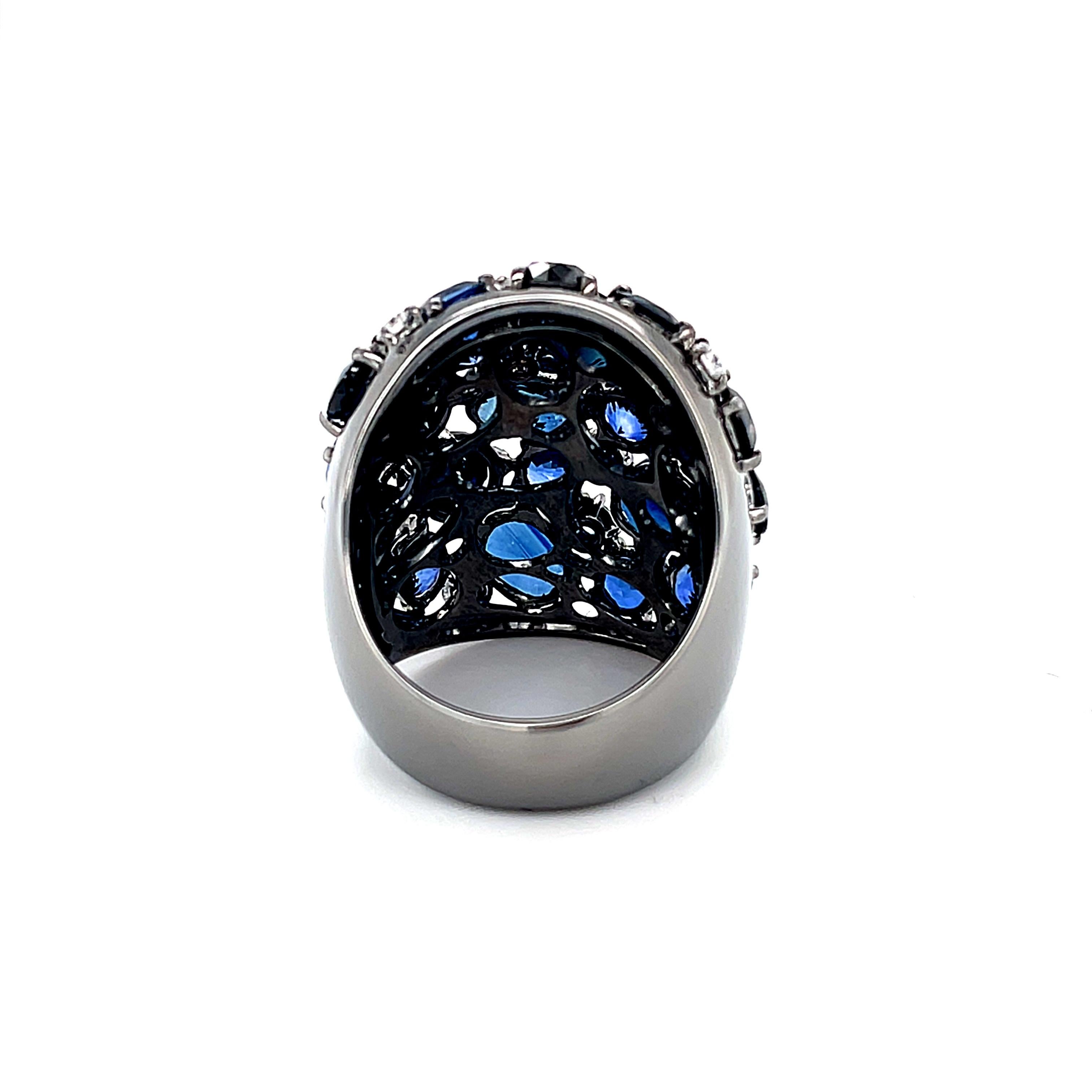 Women's Ocean Treasure Blue Sapphires Diamond Ring For Sale