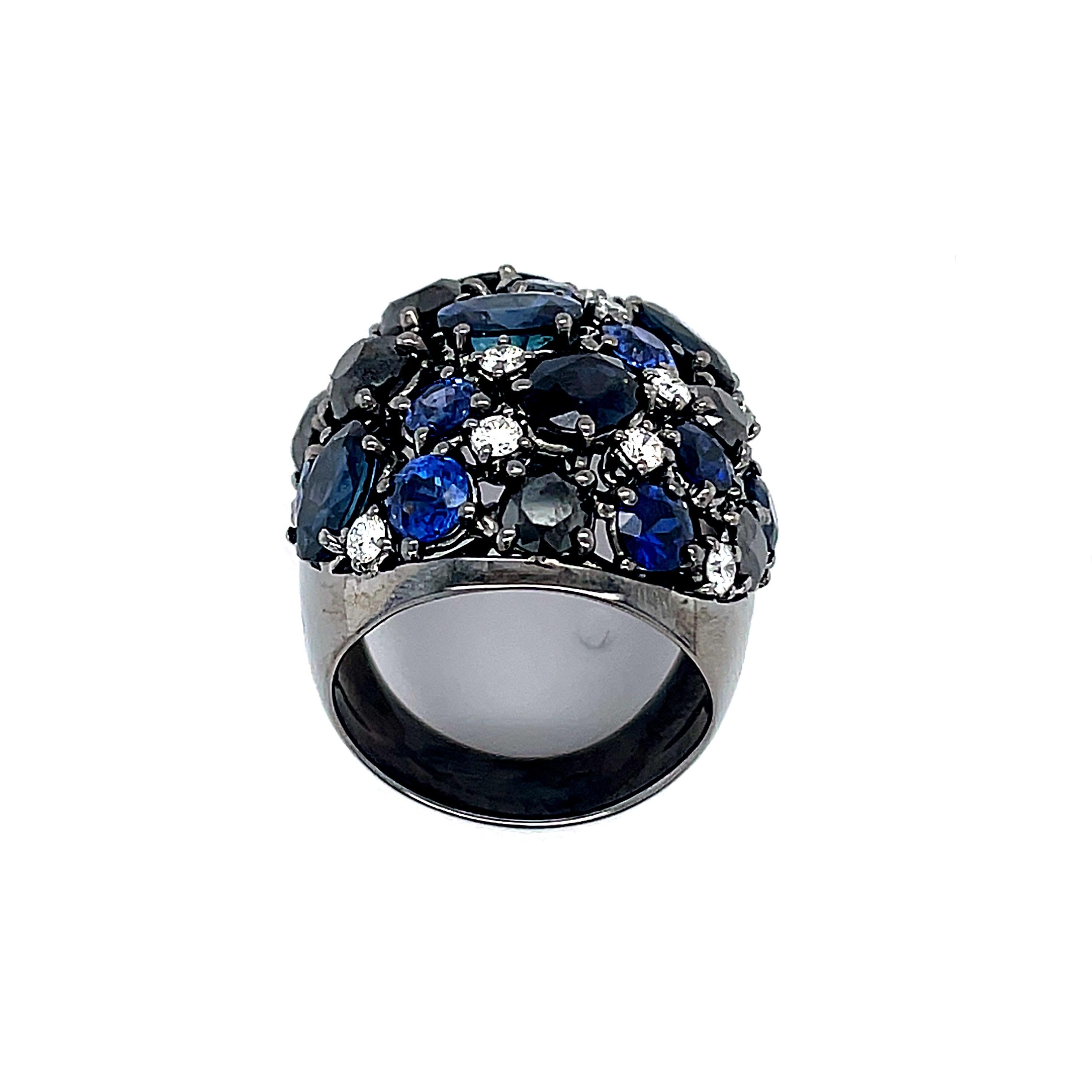 Ocean Treasure Blue Sapphires Diamond Ring For Sale 1