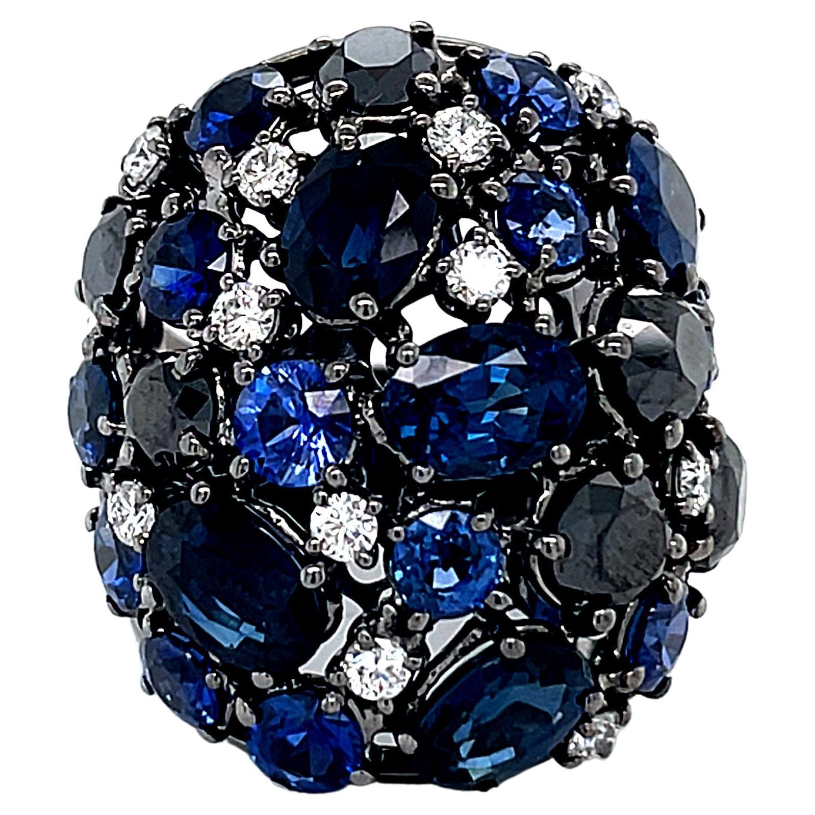 Ocean Treasure Blue Sapphires Diamond Ring