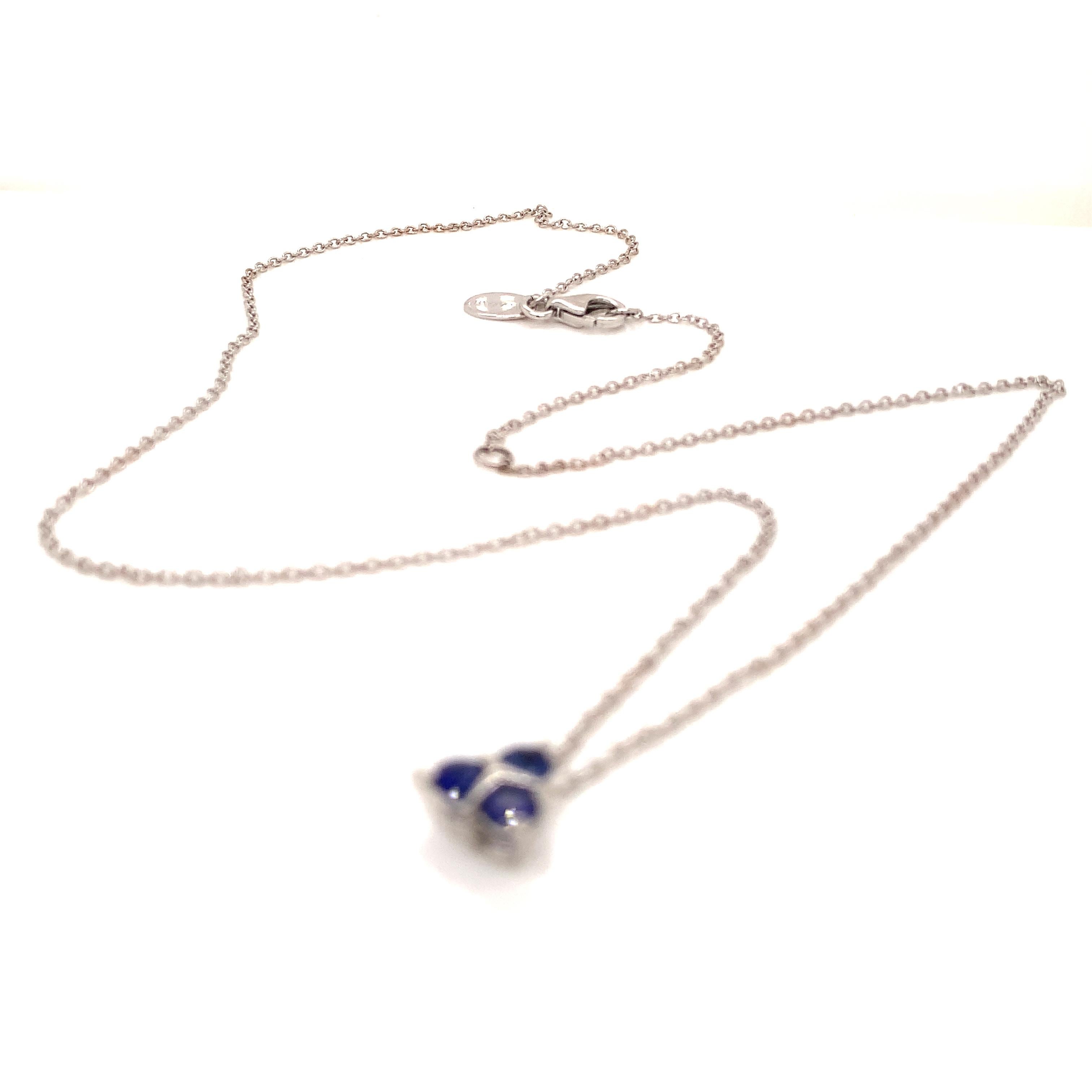 Women's 18 Karat White Gold Blue Sapphires Garavelli Pendant with Chain