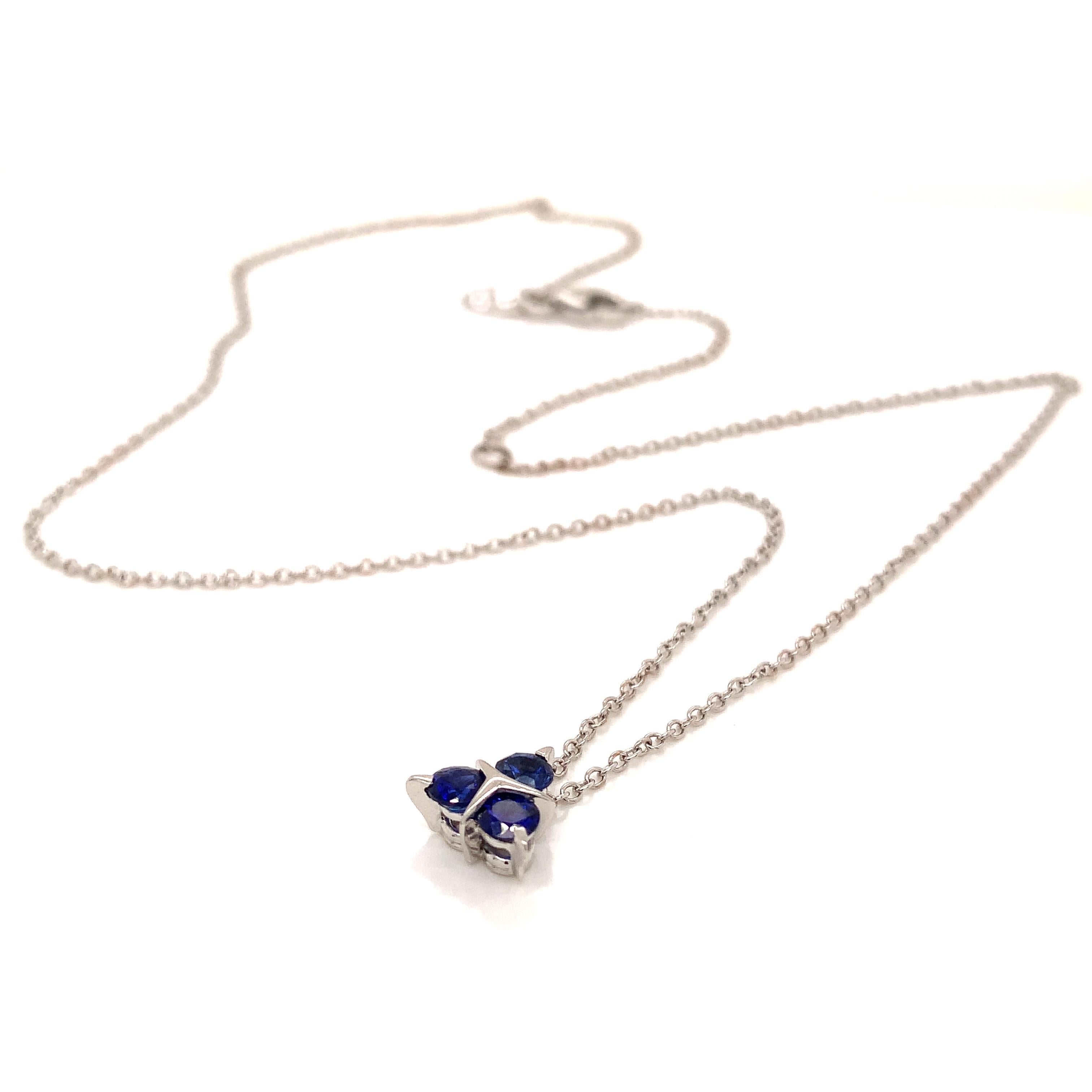 18 Karat White Gold Blue Sapphires Garavelli Pendant with Chain 3