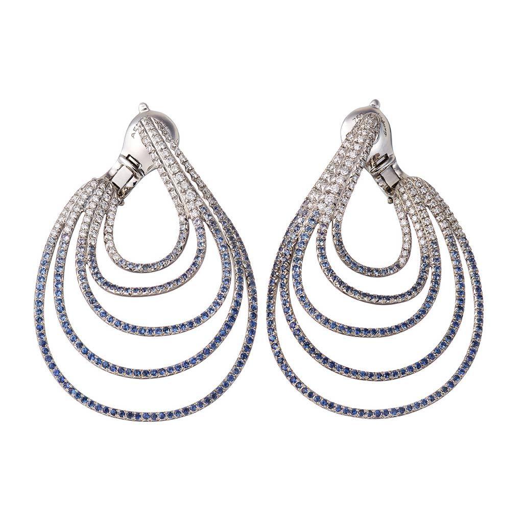 Women's 18 Karat White Gold Blue Sapphires Ring Aenea Jewellery For Sale
