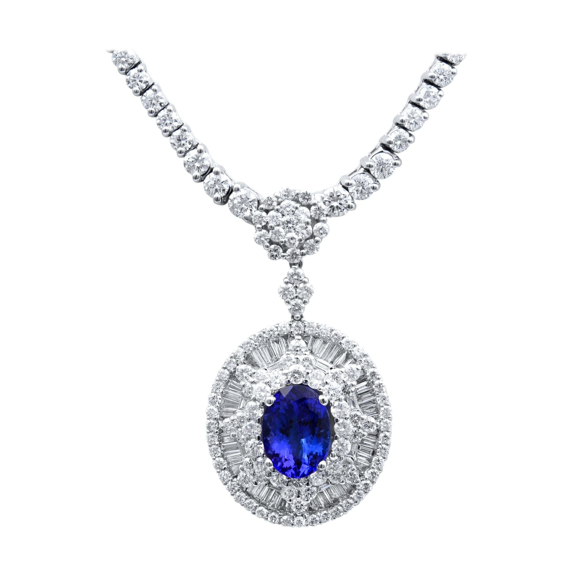 Tanzanite Emerald Diamond Gold Necklace For Sale at 1stDibs