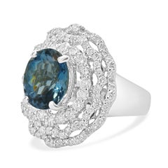 18 Karat White Gold Blue Topaz and Diamond Ballerina Ring