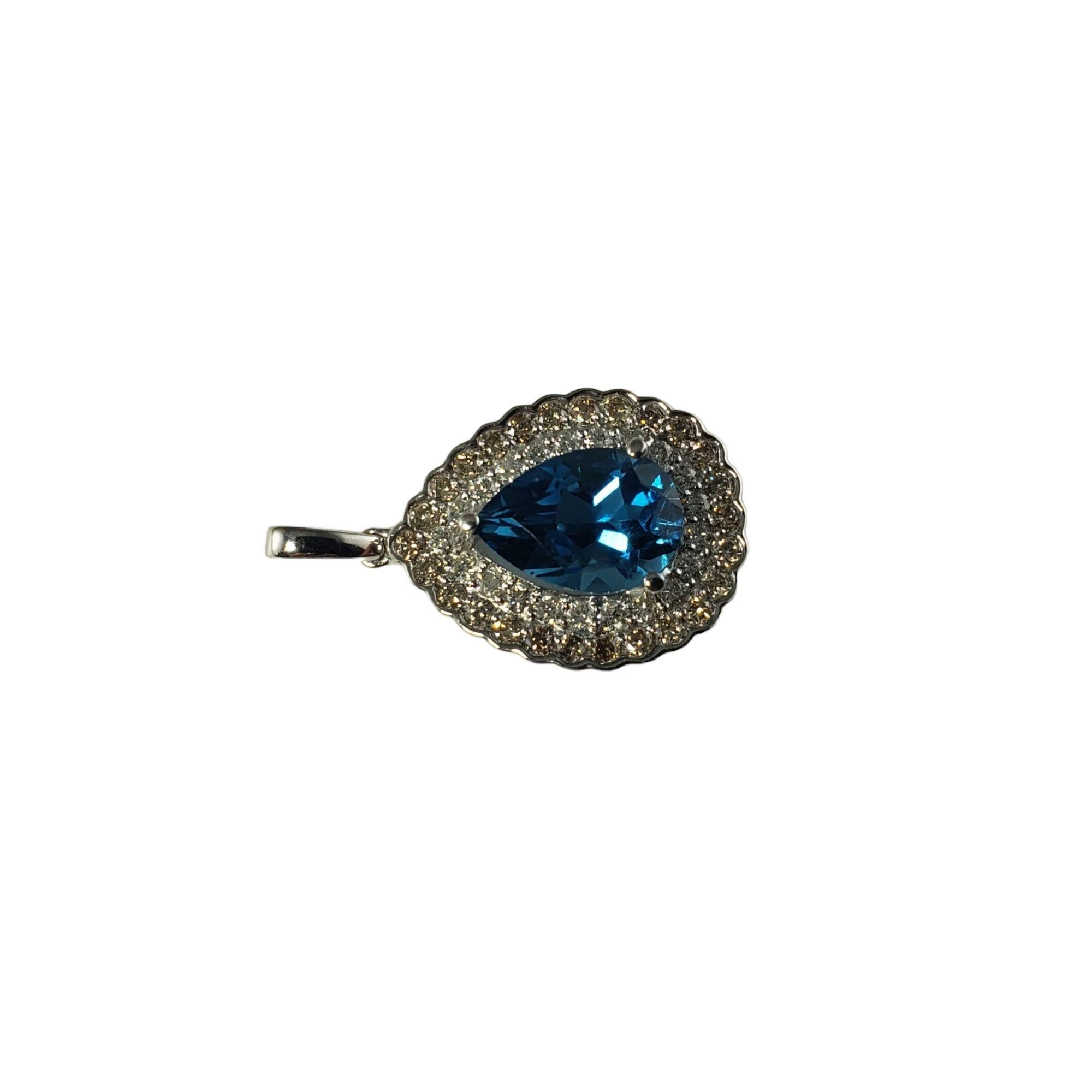 Pear Cut 18 Karat White Gold Blue Topaz and White and Champagne Diamond Pendant For Sale