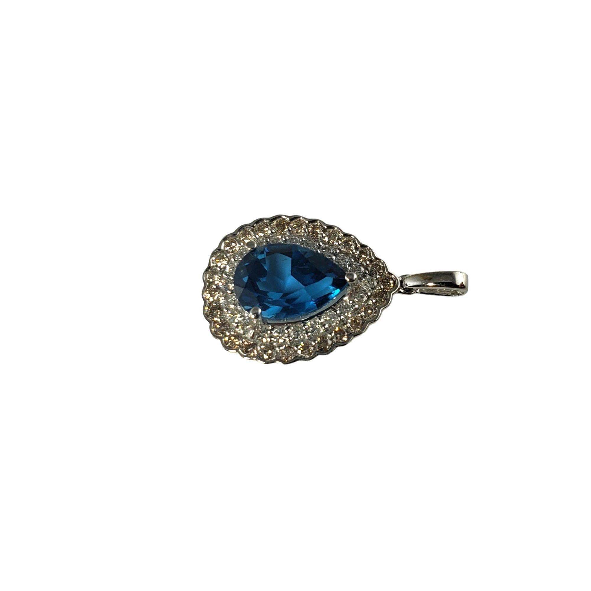 18 Karat White Gold Blue Topaz and White and Champagne Diamond Pendant In Good Condition For Sale In Washington Depot, CT