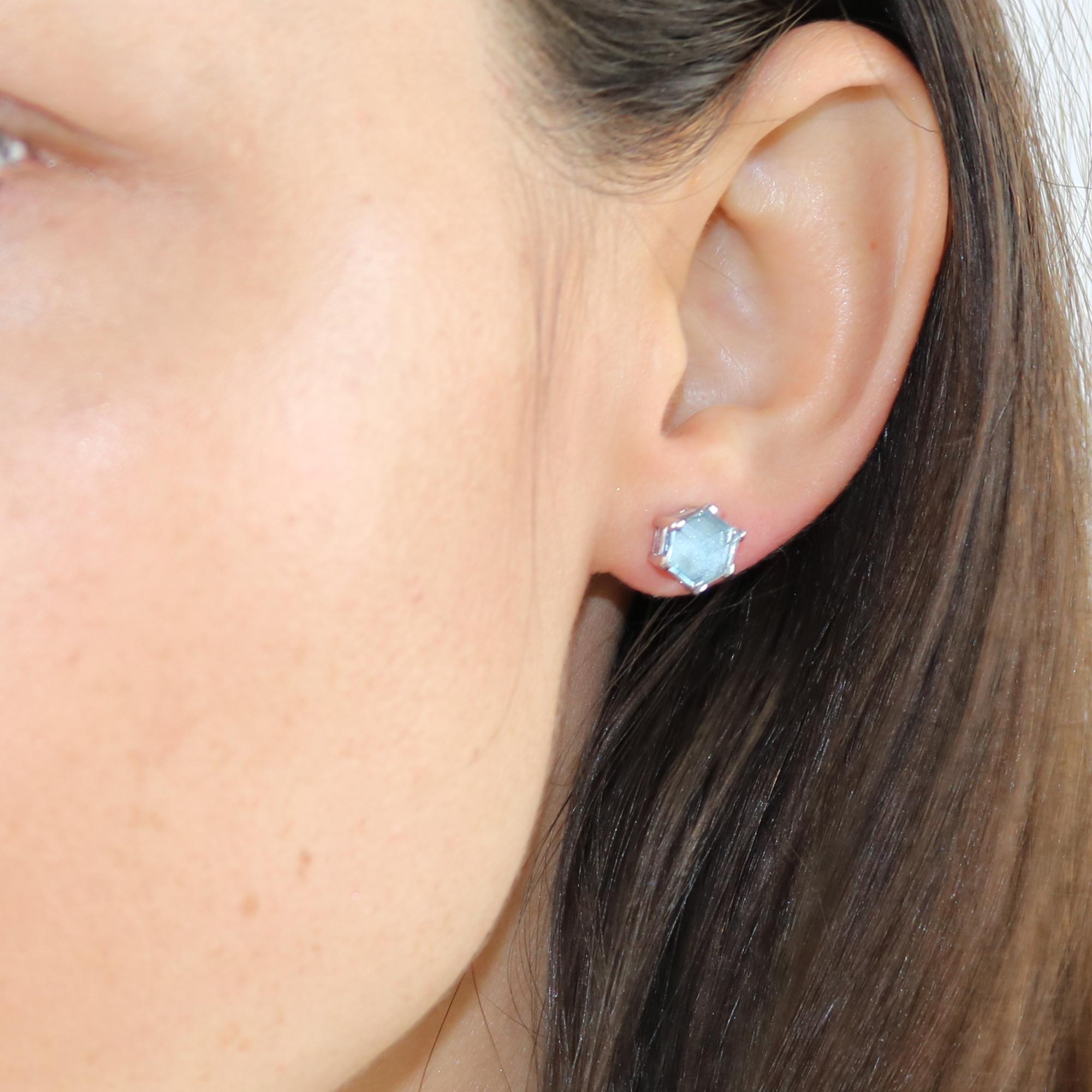 18 Karat White Gold Blue Topaz Brillante Valentina Stud Earrings In New Condition In Miami beach, FL