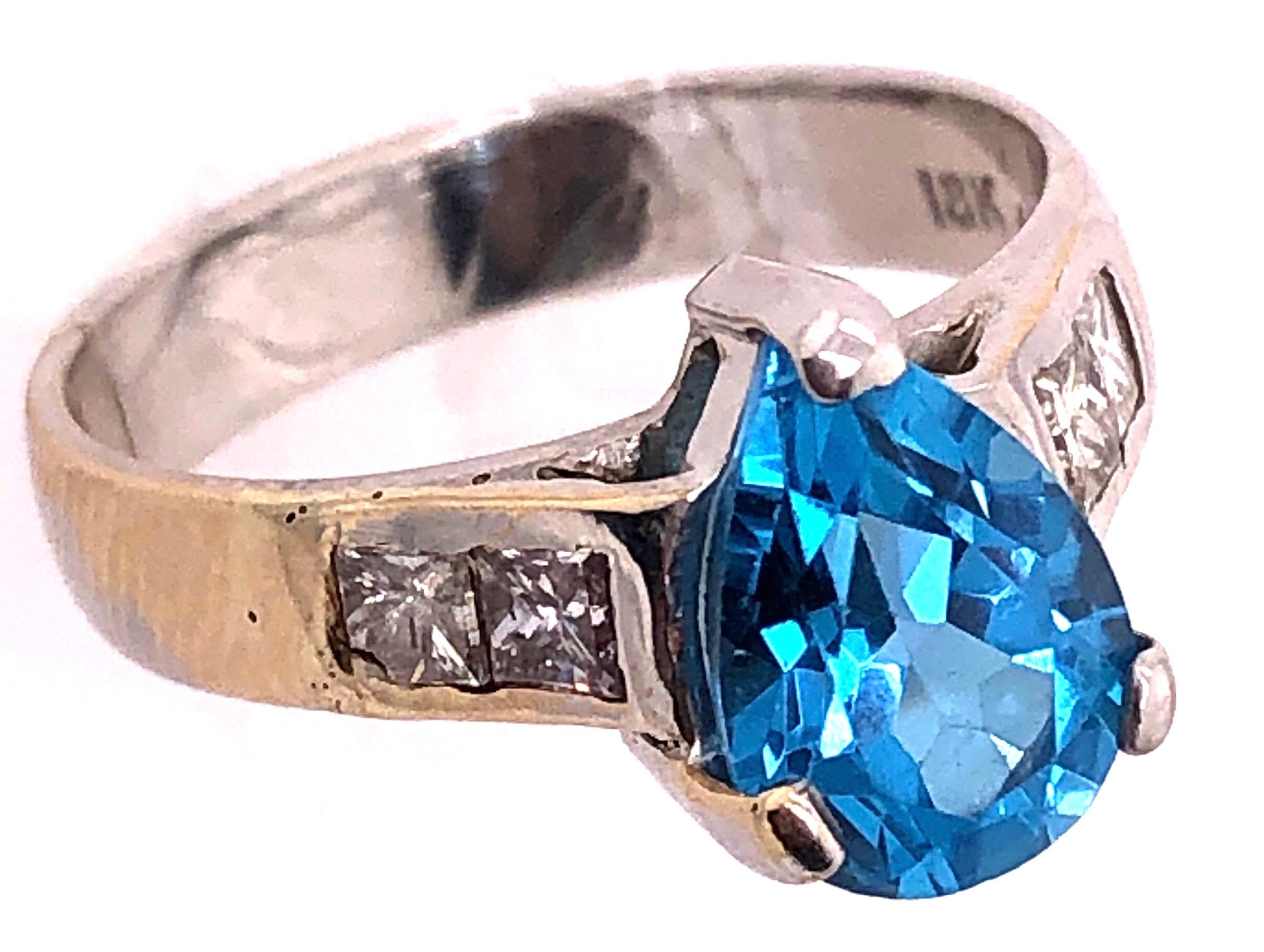 18 Karat White Gold Blue Topaz Center with Diamond Accents Ring 0.72 TDW For Sale 1