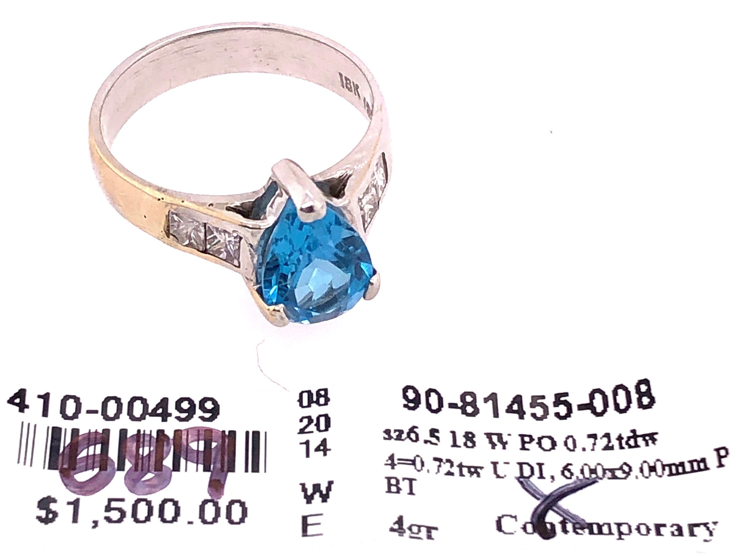 18 Karat White Gold Blue Topaz Center with Diamond Accents Ring 0.72 TDW For Sale 4