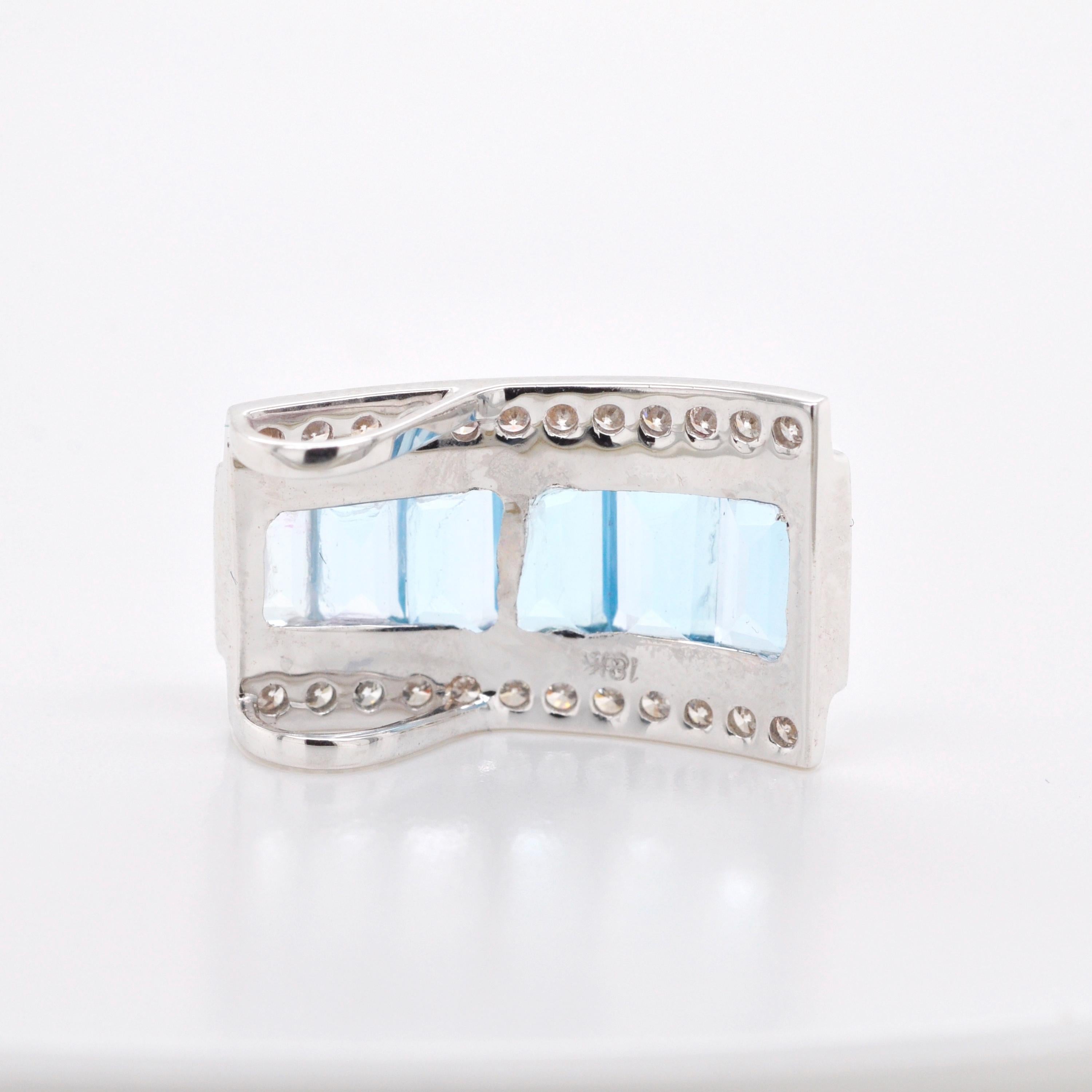 Tapered Baguette 18 Karat White Gold Blue Topaz Channel-set Baguettes Diamond Pendant Necklace For Sale
