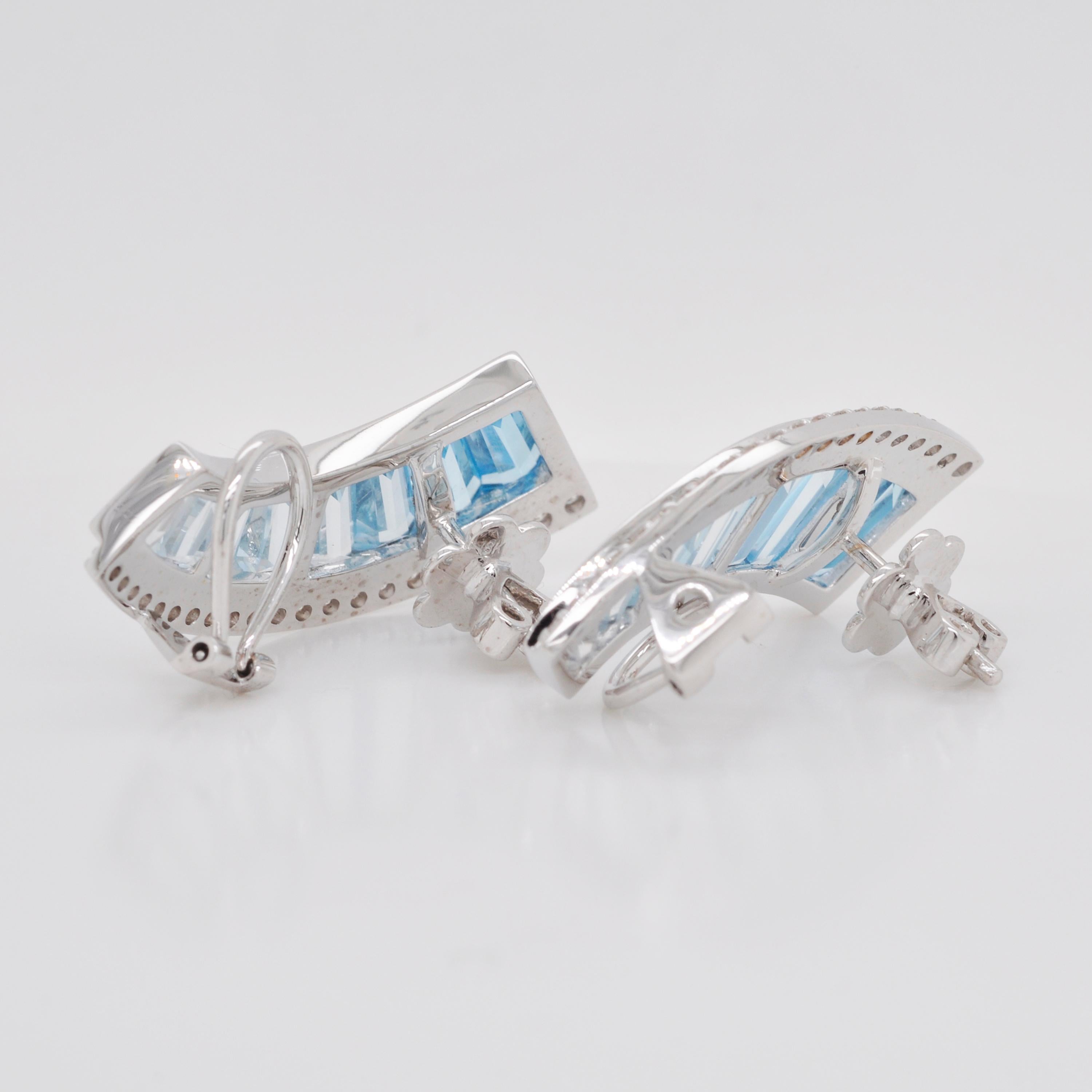 18 Karat White Gold Blue Topaz Diamond Ear-Climbers Stud Earrings For Sale 5