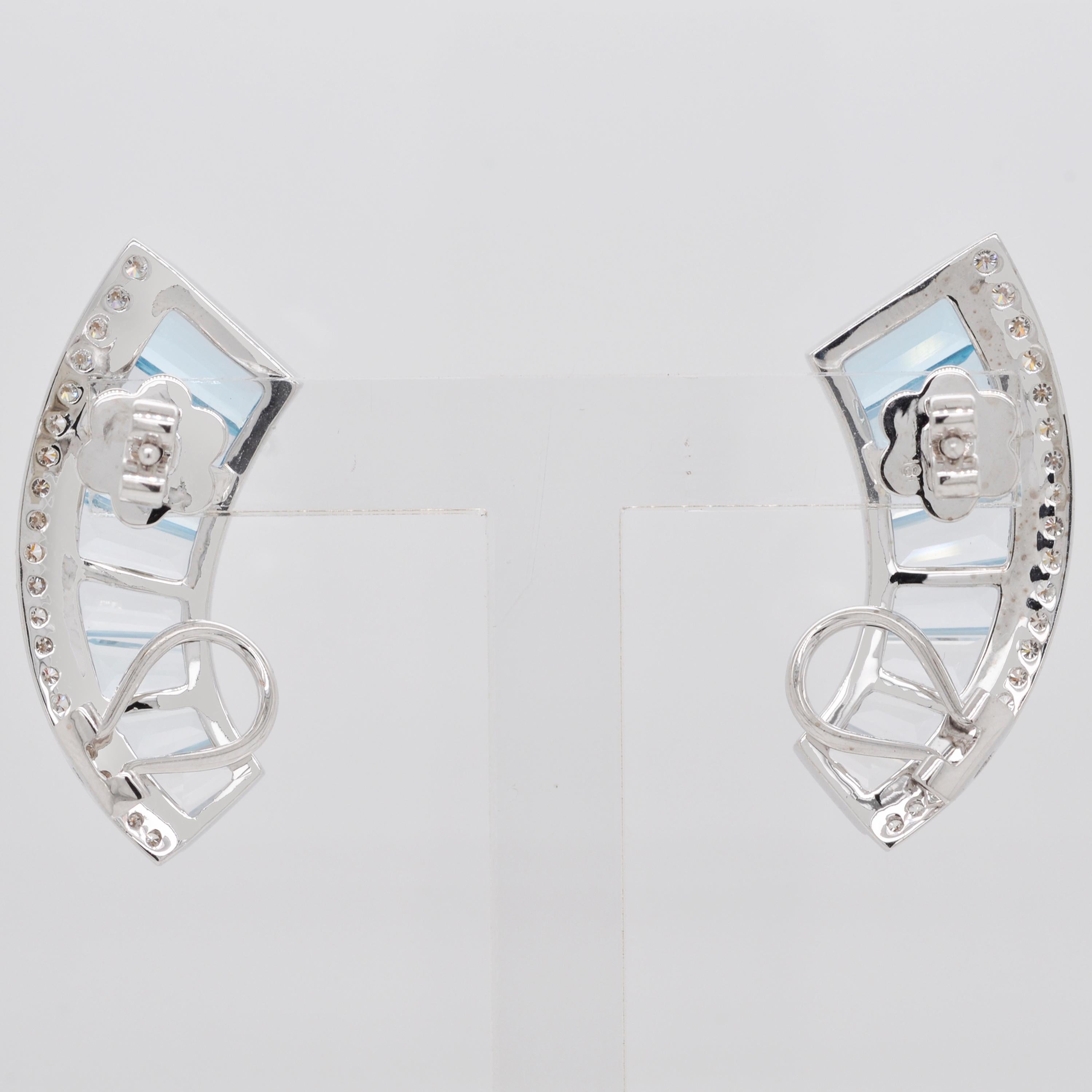18 Karat White Gold Blue Topaz Diamond Ear-Climbers Stud Earrings For Sale 6