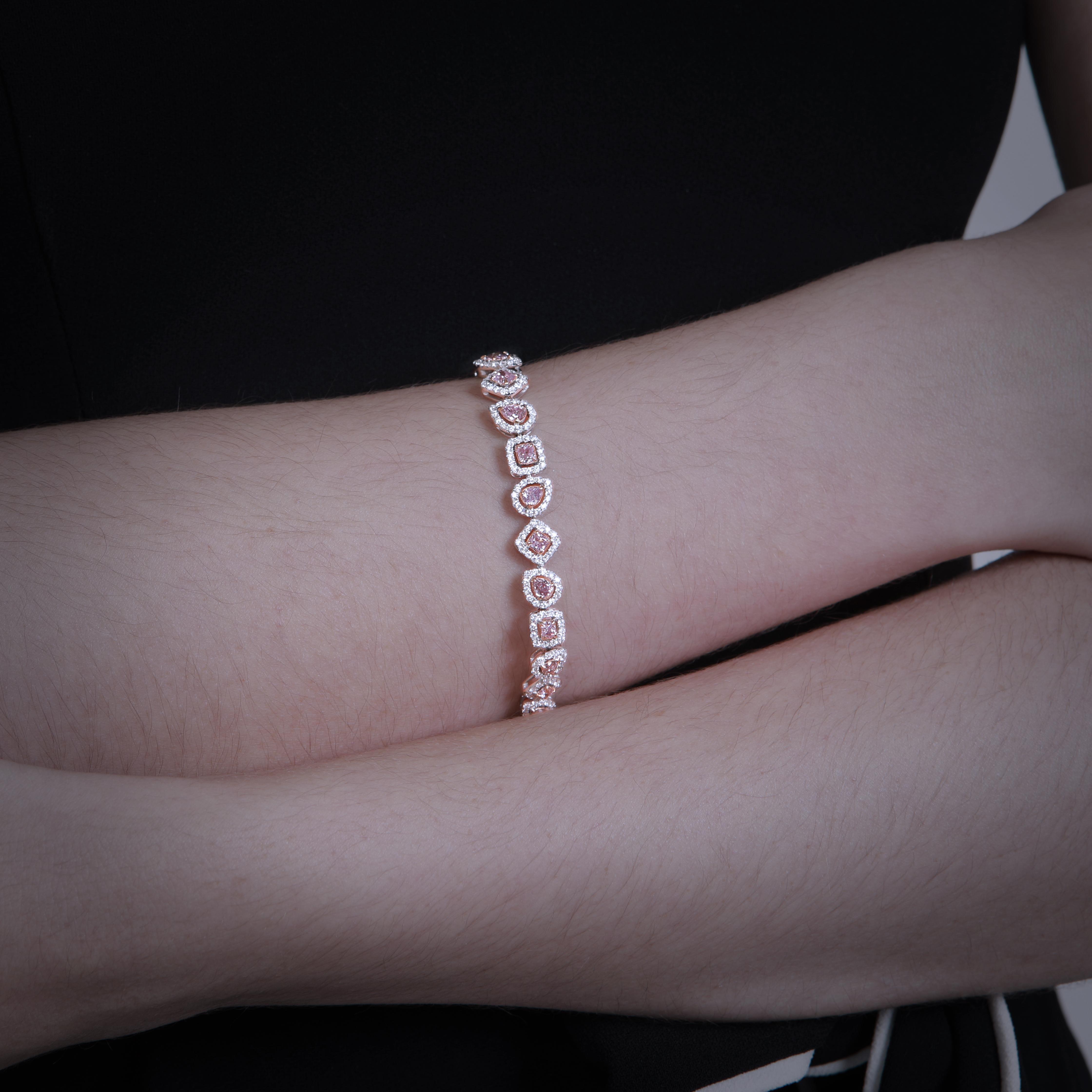 18 Karat Weißgold-Armband mit rosa und weißen Diamanten (Zeitgenössisch) im Angebot