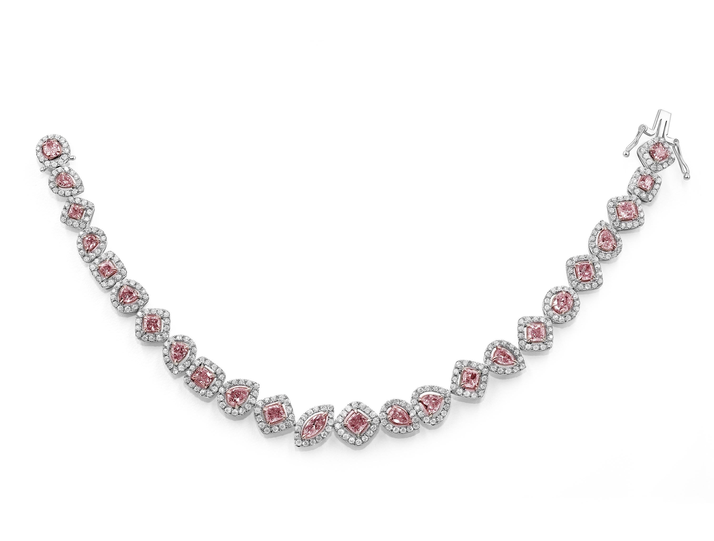 18 Karat Weißgold-Armband mit rosa und weißen Diamanten im Zustand „Neu“ im Angebot in London, GB