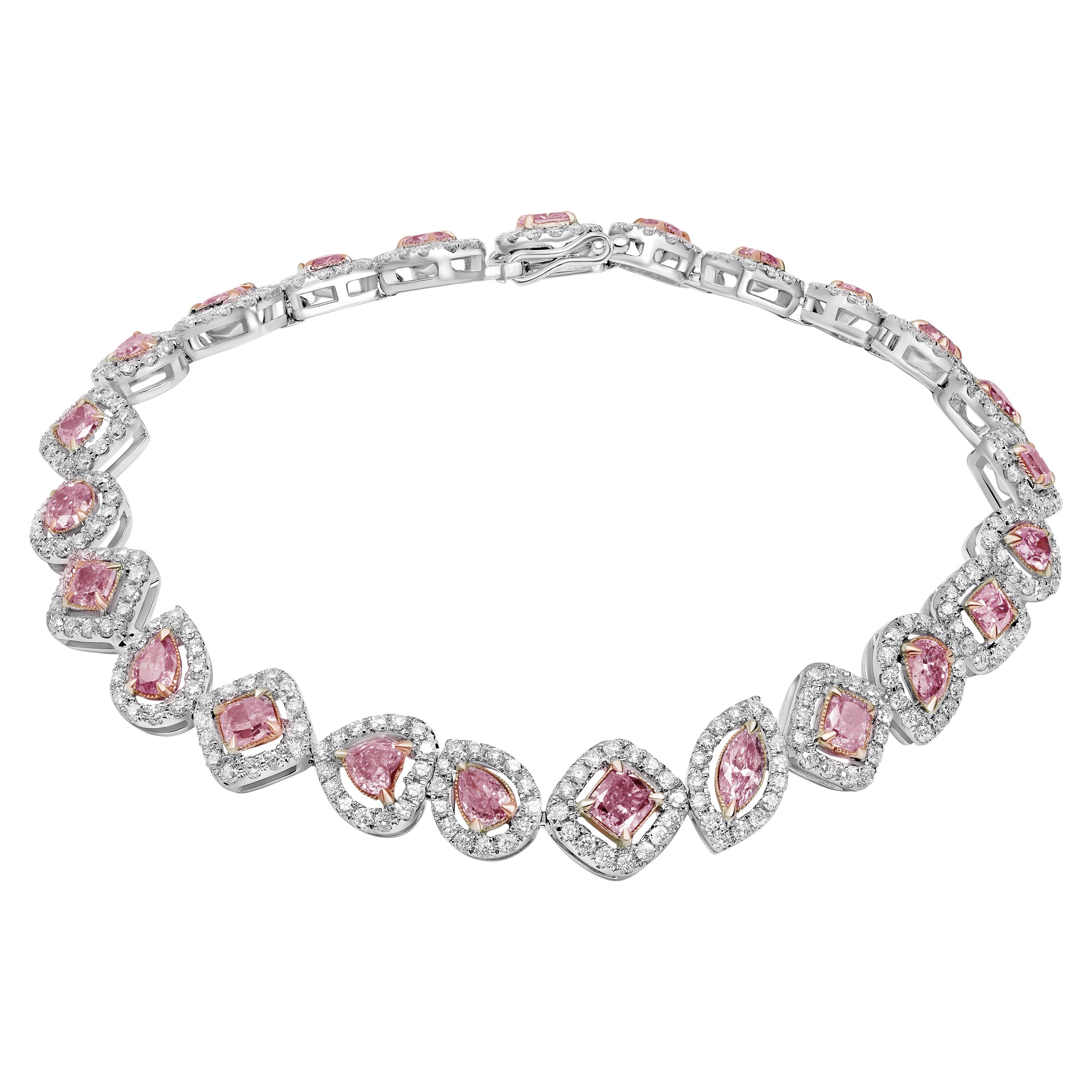 18 Karat White Gold Bracelet With Pink and White Diamonds For Sale