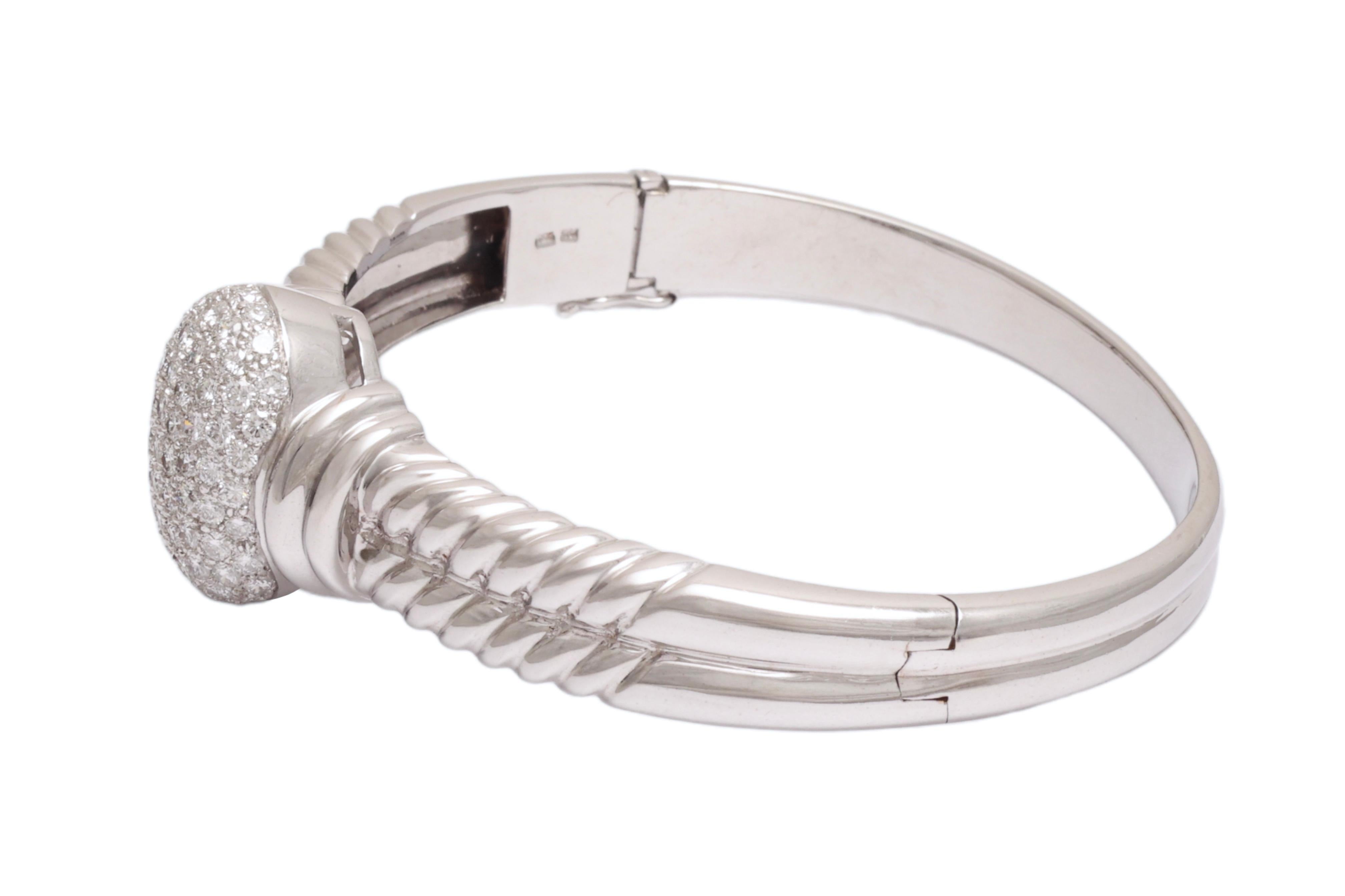 Artisan 18 Karat White Gold Braided Bangle Bracelet with Diamonds For Sale
