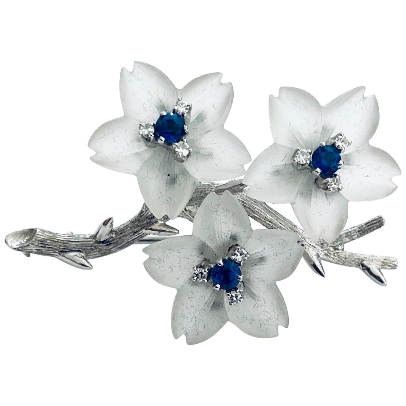 18 Karat White Gold Branch Brooch with Apple Blossom, Austria, 1960 For Sale