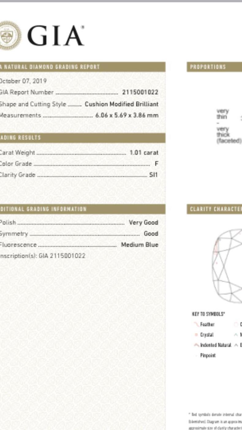 18 Karat White Gold Bridal Ring with GIA Certified 1.01 Carat Diamond 6