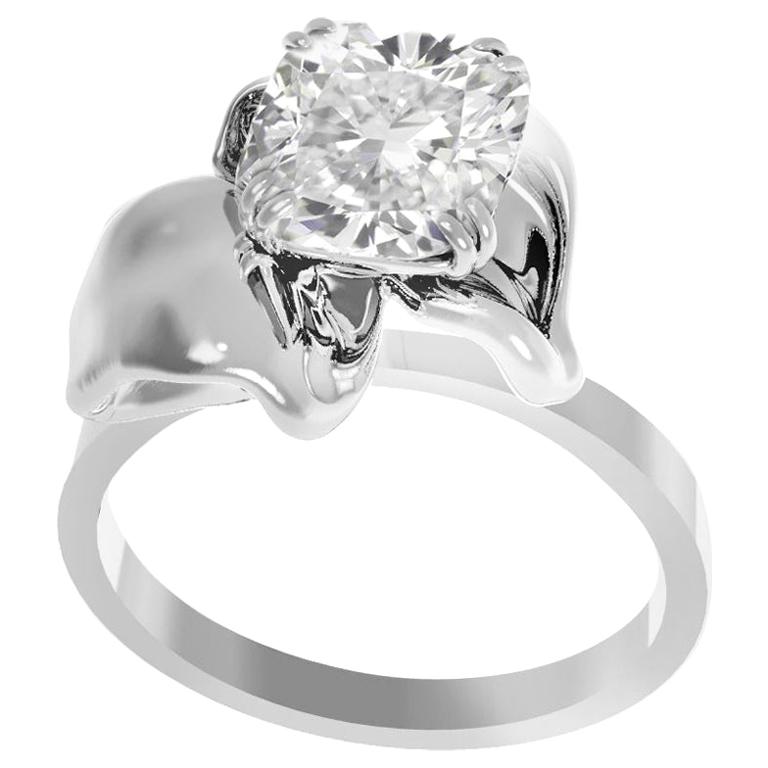 White Gold Bridal Ring with 1.01 Carats Crushed Ice Cushion Diamond For Sale