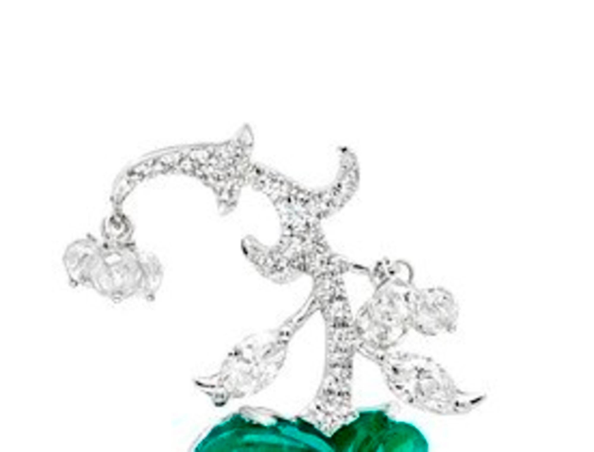 18 Karat White Gold, Brilliant Cut Diamond and Emerald Earrings For Sale 2