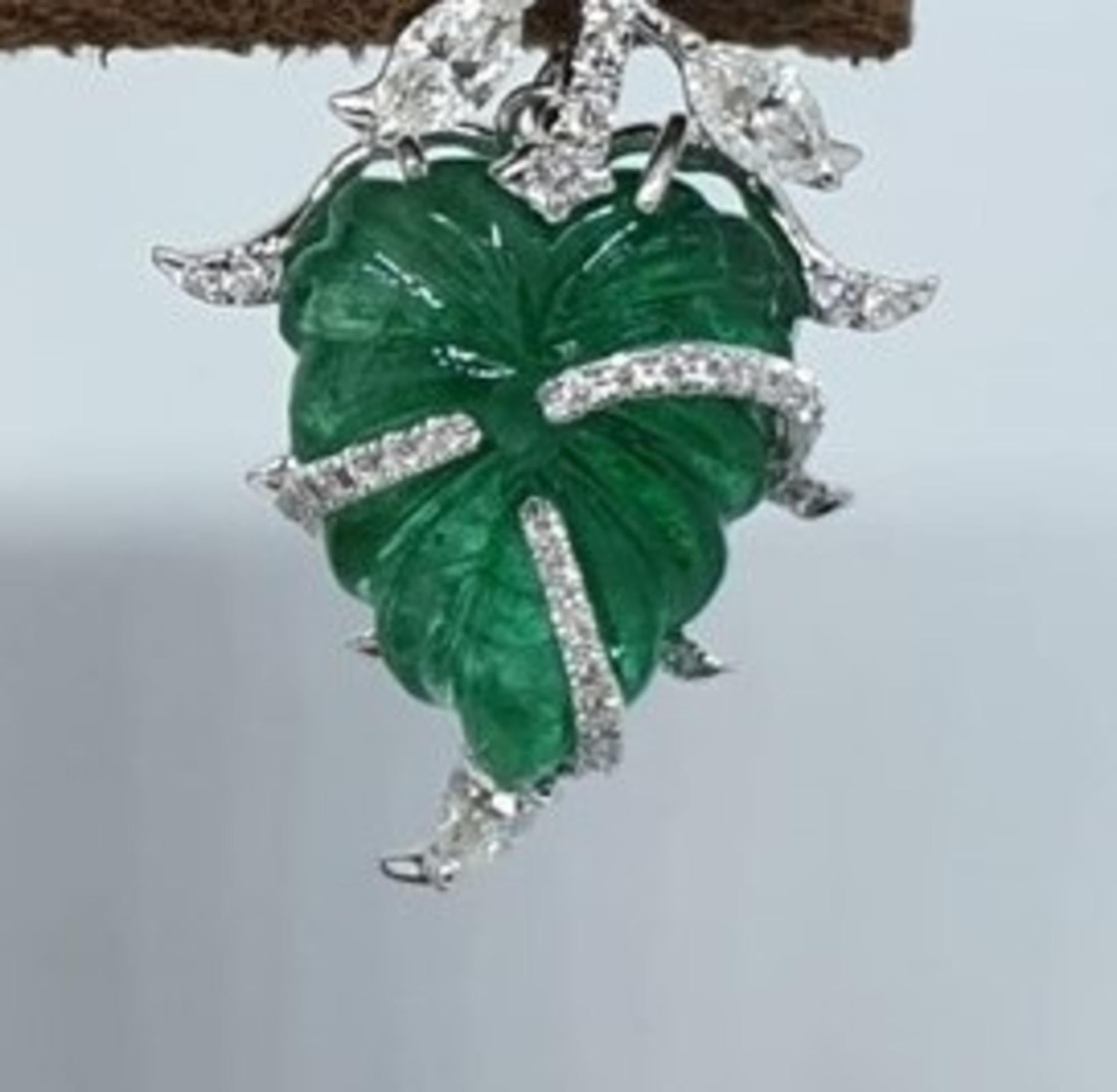 18 Karat White Gold, Brilliant Cut Diamond and Emerald Earrings For Sale 3