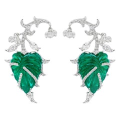 18 Karat White Gold, Brilliant Cut Diamond and Emerald Earrings