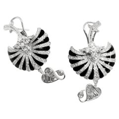 18 Karat White Gold, Brilliant Cut Diamonds and Enamel Earrings