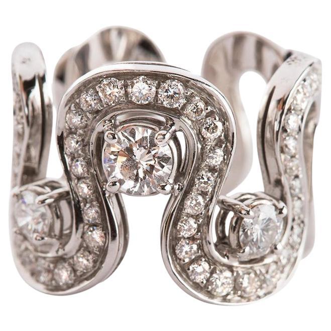 1.54 Karats G Color VVs1 White Diamonds 18 Karat White Gold Design Ring For Sale