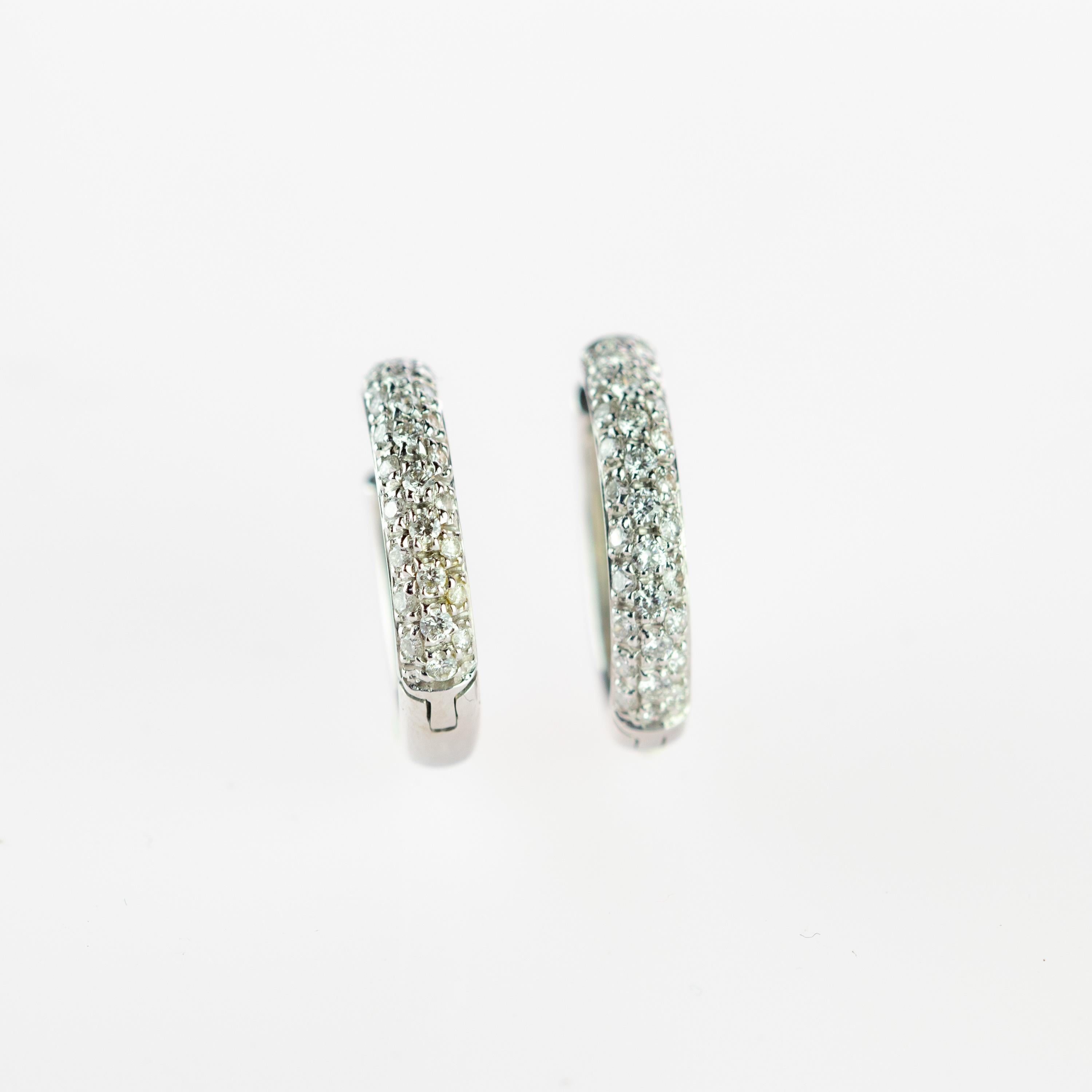 18 Karat White Gold Brilliant Diamond 0.71 Carat Pave Handmade Hoop Earrings In New Condition For Sale In Milano, IT