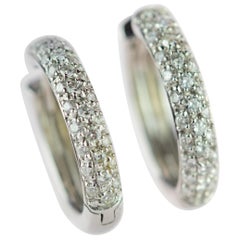 18 Karat White Gold Brilliant Diamond 0.71 Carat Pave Handmade Hoop Earrings