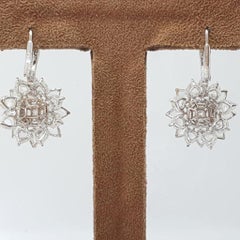 18 Karat White Gold, Brilliant and Rose Cut Diamond Lever Back Earrings