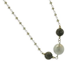 18 Karat White Gold Diamond and Tahitian Pearl Station Necklace