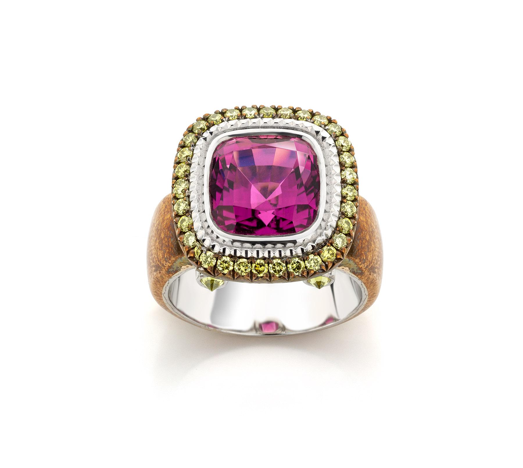 Contemporary 18K White Gold & Bronze 4.2 Carat Pink Tourmaline Cocktail Ring by Jochen Leën For Sale