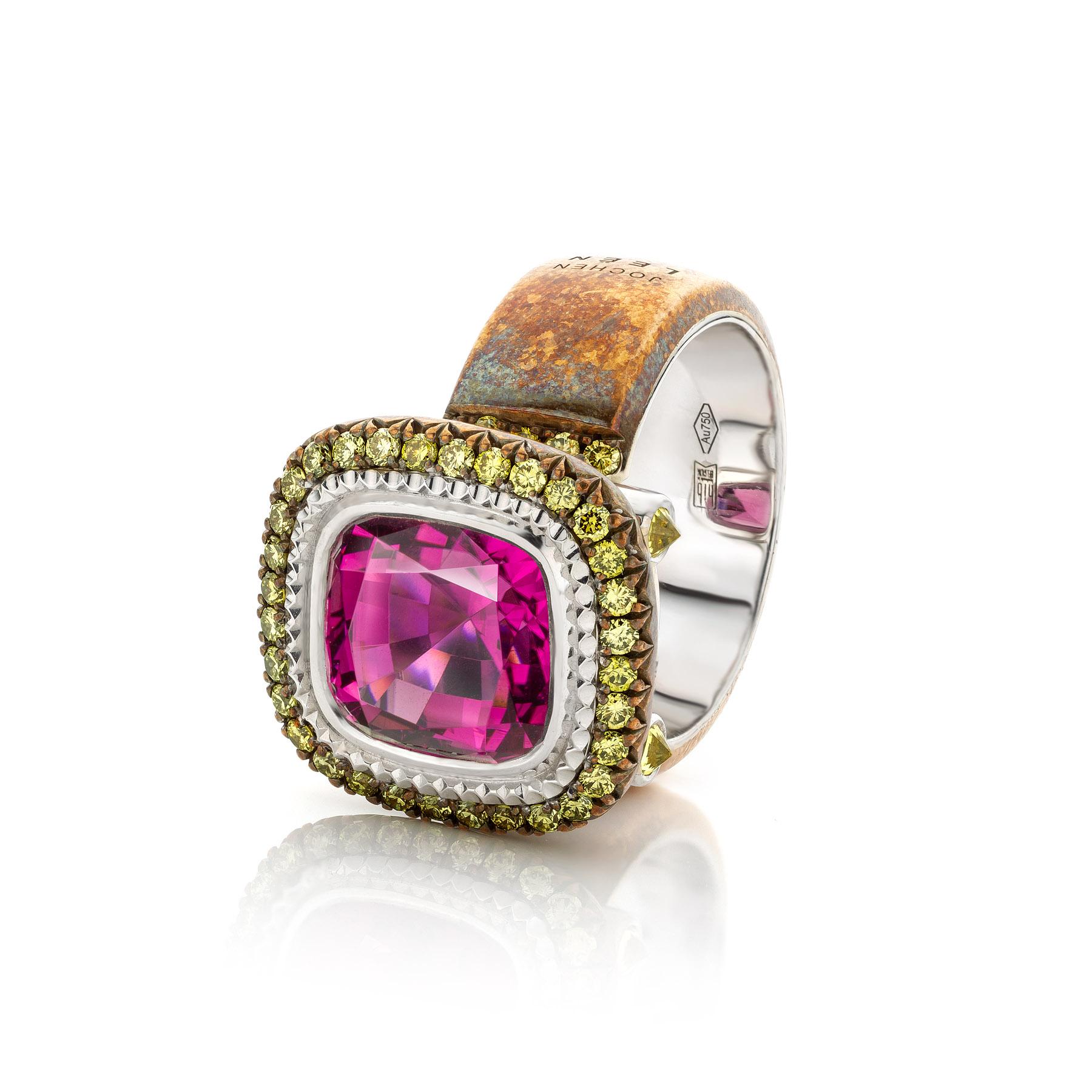 18K White Gold & Bronze 4.2 Carat Pink Tourmaline Cocktail Ring by Jochen Leën In New Condition For Sale In Antwerp, BE
