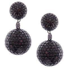 18 Karat White Gold Brown Diamond Pave Ball Drop Earrings