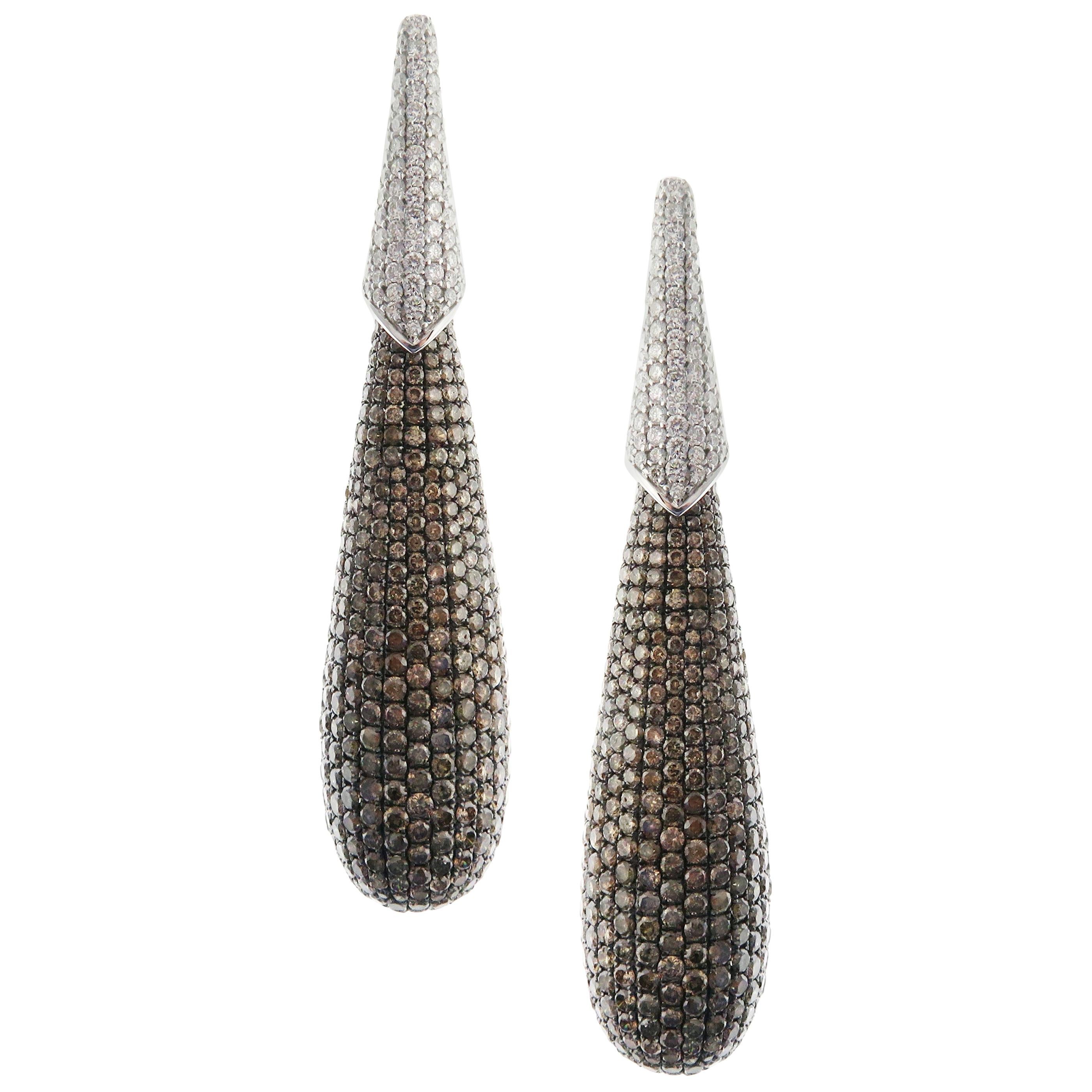 18 Karat White Gold White Diamond Pave Ball Drop Earrings For Sale at